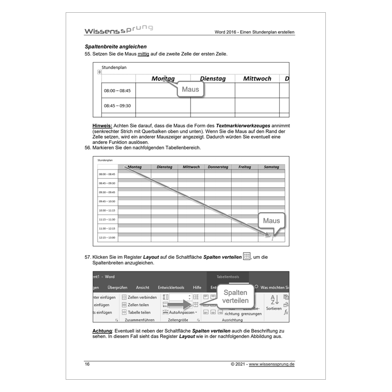 Word 2016 - Einen Stundenplan erstellen - Anleitung - S0108-P – Bild 4