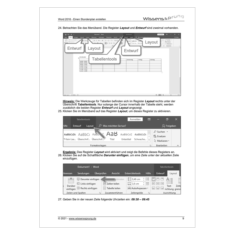 Word 2016 - Einen Stundenplan erstellen - Anleitung - S0108-P – Bild 3