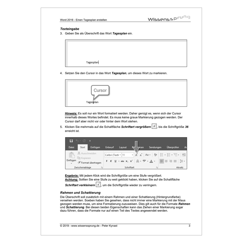 Word 2016 - Einen Tagesplan erstellen - Anleitung - S0109-P – Bild 2