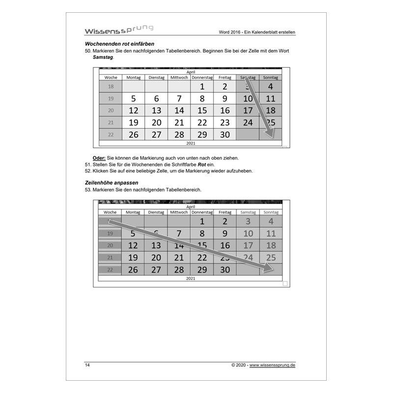 Word 2016 - Ein Kalenderblatt erstellen - Anleitung - S0113-P – Bild 3