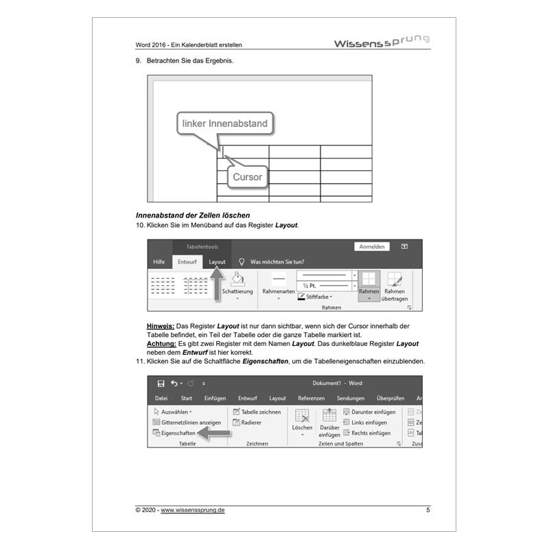 Word 2016 - Ein Kalenderblatt erstellen - Anleitung - S0113-P – Bild 2