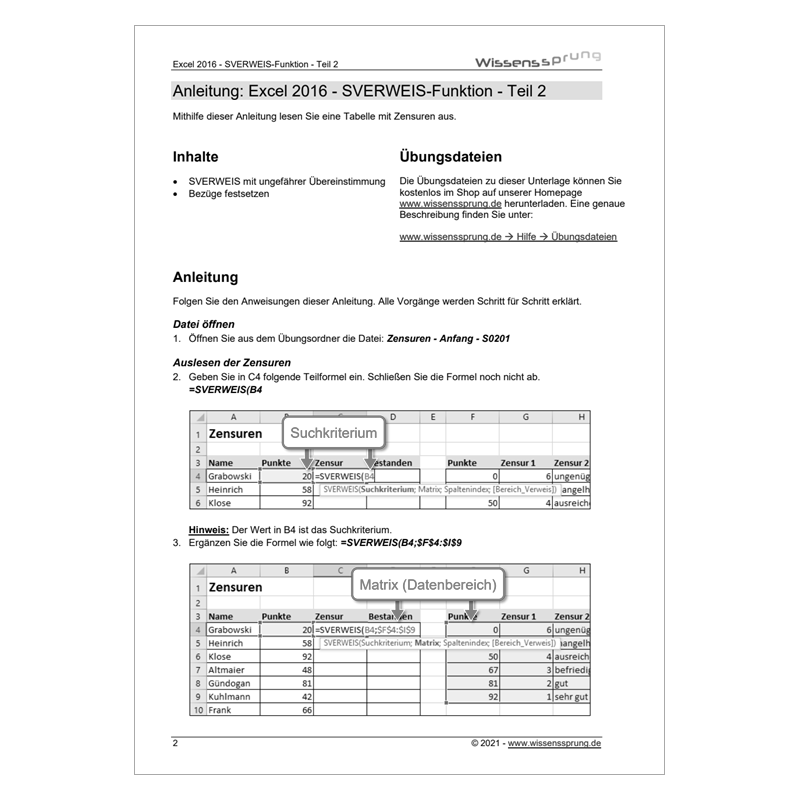 Excel 2016 - SVERWEIS-Funktion - Teil 2 - Anleitung - S0201-P – Bild 2