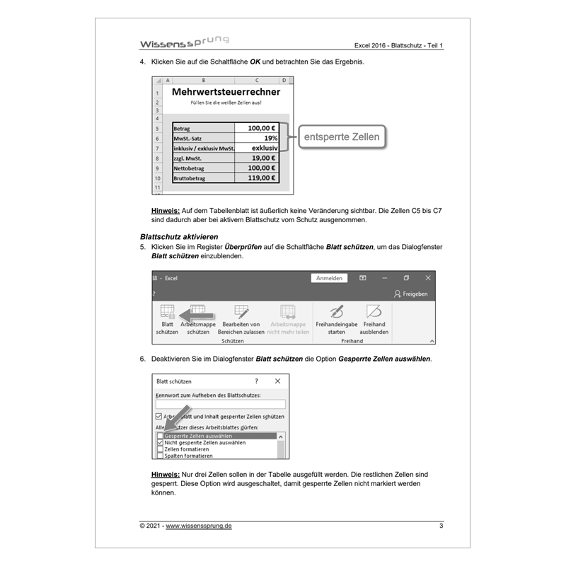 Excel 2016 - Blattschutz - Teil 1 - Mehrwertsteuerrechner - Anleitung - S0205-P – Bild 2