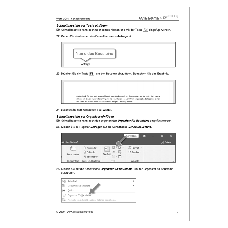 Word 2016 - Mit Schnellbausteinen arbeiten - Anleitung - S0223-P – Bild 3