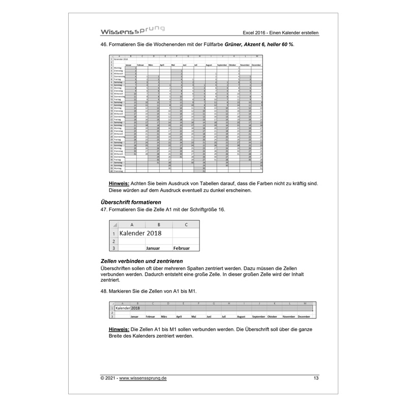 Excel 2016 - Einen Kalender erstellen - Anleitung - S0224-P – Bild 4