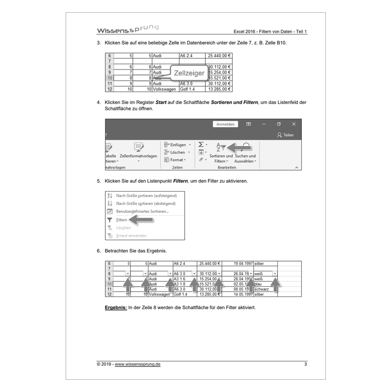 Excel 2016 - Filtern von Daten - Teil 1 - Anleitung - S0227-P – Bild 2