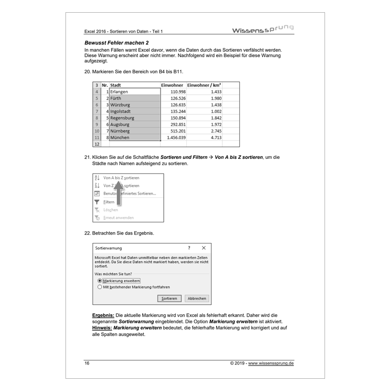 Excel 2016 - Sortieren von Daten - Teil 1 - Anleitung - S0229-P – Bild 4