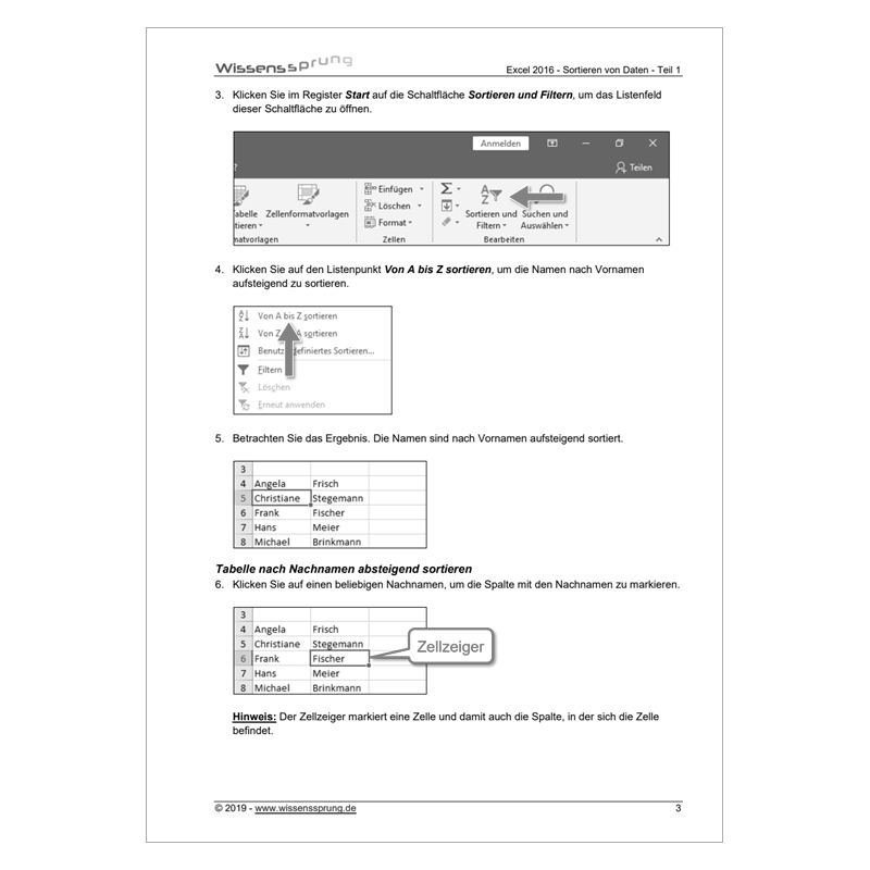 Excel 2016 - Sortieren von Daten - Teil 1 - Anleitung - S0229-P – Bild 2