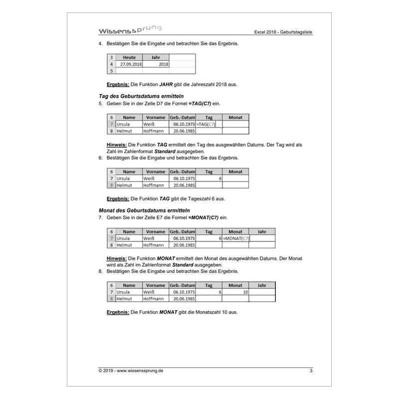 Excel 2016 - Geburtstagsliste - Anleitung - S0231-P – Bild 2