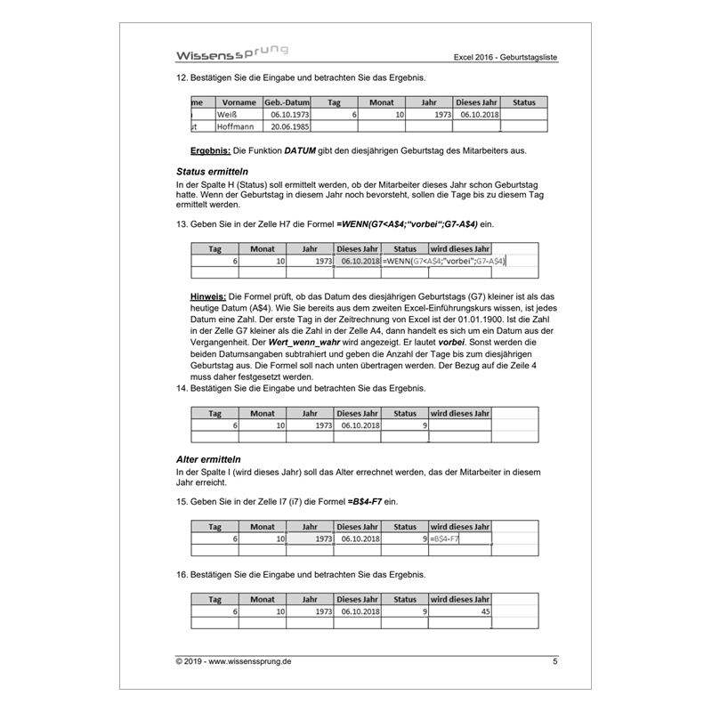 Excel 2016 - Geburtstagsliste - Anleitung - S0231-P – Bild 3