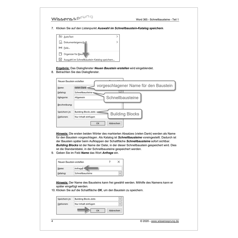Word 365 - Mit Schnellbausteinen arbeiten - Anleitung - S0392-P – Bild 2