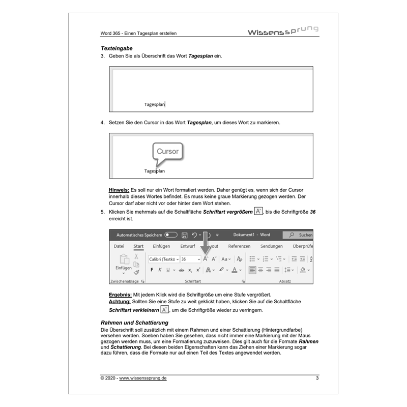 Word 365 - Einen Tagesplan erstellen - Anleitung - S0396-P – Bild 2