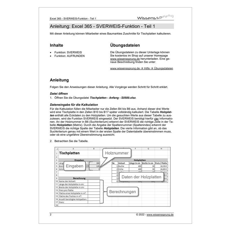 Excel 365 - SVERWEIS-Funktion - Teil 1 - Tischplatten kalkulieren - Anleitung - S0500-P – Bild 2