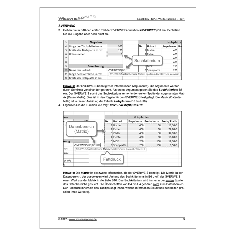 Excel 365 - SVERWEIS-Funktion - Teil 1 - Tischplatten kalkulieren - Anleitung - S0500-P – Bild 3