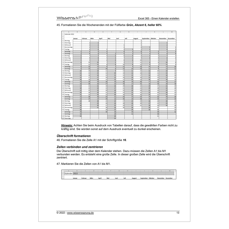 Excel 365 - Einen Kalender erstellen - Anleitung - S0515-P – Bild 4