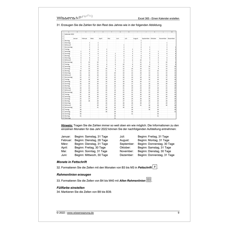 Excel 365 - Einen Kalender erstellen - Anleitung - S0515-P – Bild 3