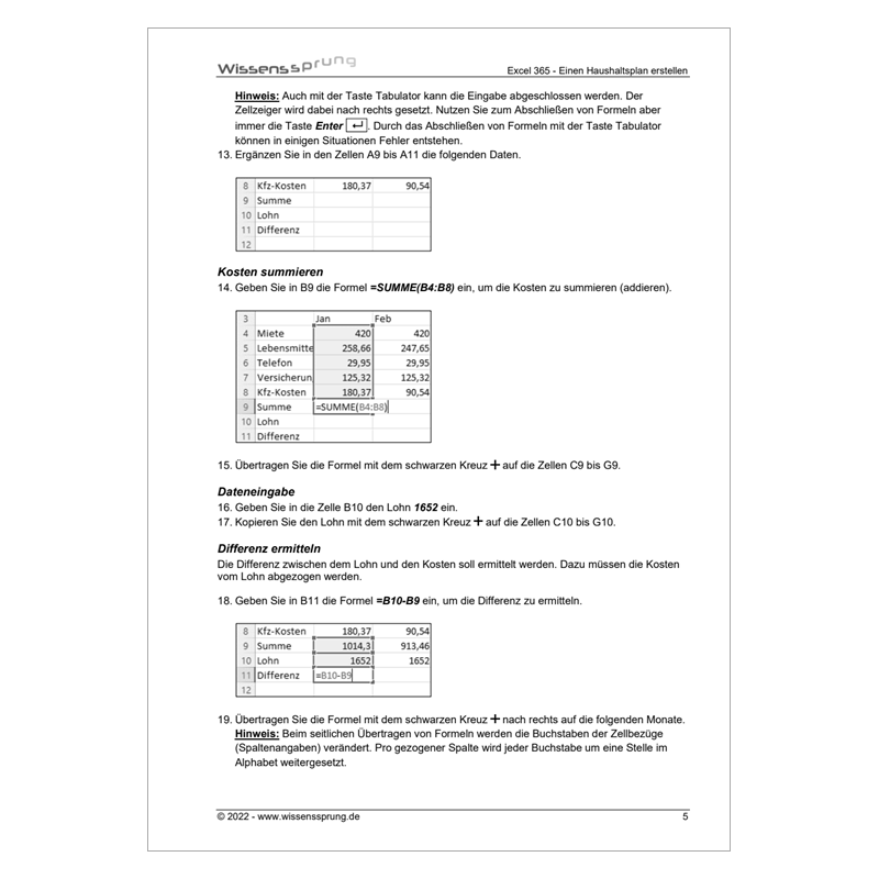 Excel 365 - Einen Haushaltsplan erstellen - Anleitung - S0516-P – Bild 3